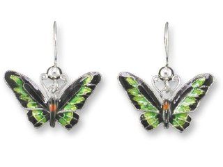 Rajah Brooke's Birdwing Butterfly Sterling Silver & Enamel Dangle Earrings Jewelry