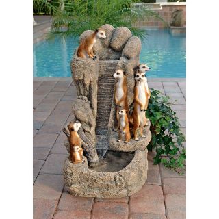 Design Toscano Meerkat Family at the Watering Hole Garden Outdoor Fountain   Fountains