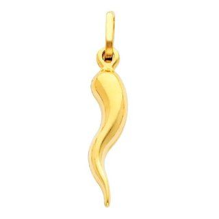 14K Yellow Gold Medium Cornicello Italian Horn Charm Pendant Jewelry
