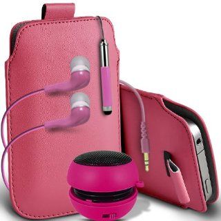 Fone Case Nokia Lumia 822 Protective PU Leather Pull Cordlip In Pouch Quick Release Case With Mini Capacitive Retractabletylus Pen, 3.5mm In Ear Earphones, Mini Rechargeable Capsule Speaker (Baby Pink) Cell Phones & Accessories
