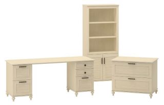 kathy ireland Office by Bush Furniture Home Office Bundle Double Pedestal Desk with Lateral File   Driftwood Dreams   Desks