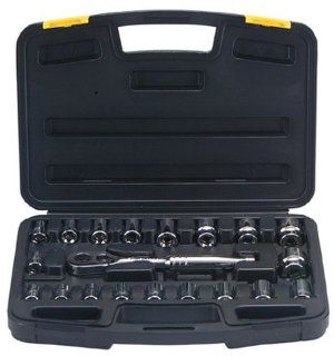 Stanley 89 801 Professional Grade 20 Piece 3/8 Inch Drive 12 Point Rachet Wrench Set with 9 Socket 5/16 Inch to 7/8 Inch and 9 Socket 9 Millimeter to 17 Millimeter Assortments   Hand Tool Sets  