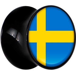 14mm Black Acrylic Sweden Flag Saddle Plug Body Piercing Plugs Jewelry