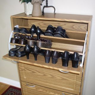 4D Concepts Deluxe Triple Shoe Cabinet   Oak   Shoe Storage