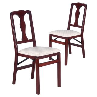 Stakmore Queen Anne Wood Folding Chairs with Upholstered Seat   Set of 2   Dining Chairs