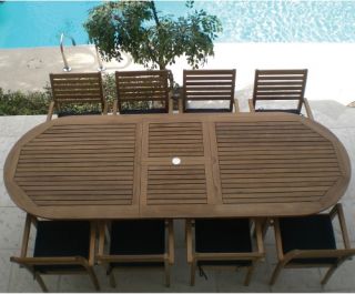 Royal Teak 96   120 in. Family Oval Extension Avant Patio Dining Set   Seats 8   Patio Dining Sets