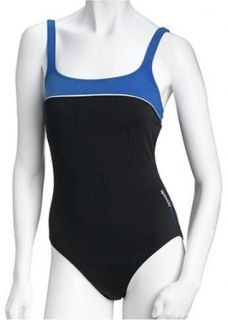 Speedo Women's Splice Keyhole Endurance Swimsuit, Black/Sapphire/White, Size 6 Fashion One Piece Swimsuits