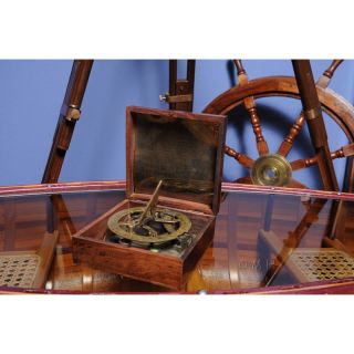 Old Modern Handicraft Sundial Compass in Wood Box   Large   Model Boats & Accessories