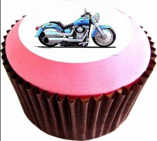 HARLEY DAVIDSON FAT BOY 12 x 38mm (1.5 Inch)Cake Toppers Edible wafer paper 1577   Decorative Cake Toppers