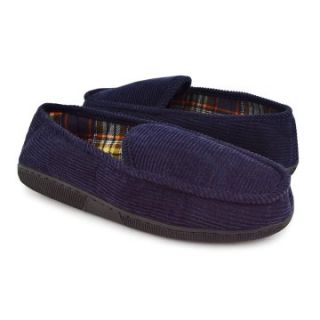 Muk Luks Men's Corduroy Moccasin Slippers with Flannel Lining   Navy   Mens Slippers