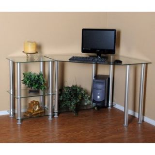 RTA Home and Office CT 0135 NEW Clear Tempered Glass Corner Computer Desk with Right Extension table   Desks