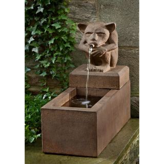 Campania International Sitting Gargoyle Plinth Cast Stone Outdoor Fountain   Fountains