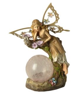 Moonrays Solar Powered Color Changing LED Garden Fairy with Crackle Glass Globe Statue   Solar Lights