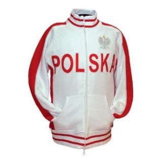 Polish Apparel White POLSKA Jacket with Embroidered Eagle, Cotton Blend Novelty T Shirts Clothing