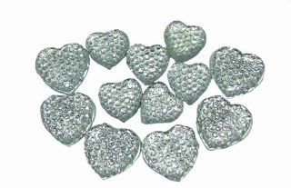 Etc Ribbons and More 24 Piece 12mm/16mm Bead Heart Stones, Clear Stone