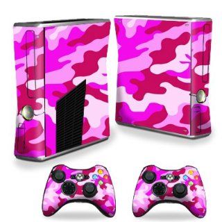 Protective Vinyl Skin Decal Cover for Microsoft Xbox 360 S Slim + 2 Controller Skins Sticker Skins Pink Camo Video Games