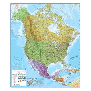 North America Laminated Wall Map   39W x 47H in.   Learning Aids