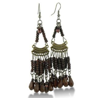 Chandelier Dangle Earrings with Chocolate Brown Beaded Strands, 3 Inches Long Jewelry