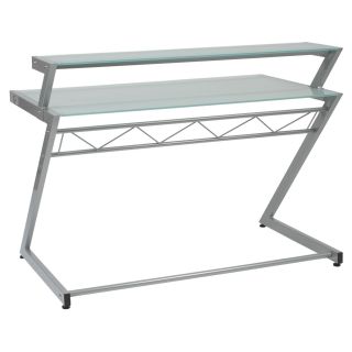 Euro Style Z Deluxe Medium Desk with Shelf   Aluminum / Frosted Glass   Desks