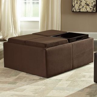 Homelegance Coffee Table Ottoman with 4 Trays in Microfiber   Coffee Tables