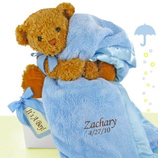 Cashmere Bunny Personalized Bear Essentials Gift Set   Little Boy Blue   Gift Baskets by Occasion