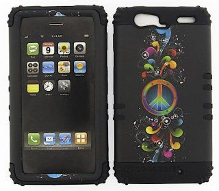 3 IN 1 HYBRID SILICONE COVER FOR MOTOROLA DROID RAZR MAXX VERIZON WIRELESS HARD CASE SOFT BLACK RUBBER SKIN PEACE MUSIC NOTES BK TE270 XT913 KOOL KASE ROCKER CELL PHONE ACCESSORY EXCLUSIVE BY MANDMWIRELESS Cell Phones & Accessories