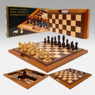 Deluxe Wooden Chess Checker & Backgammon Set   Chess Sets