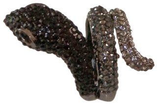 SNAKE RING PAVE BLACK & GREY CRYSTALS STERLING SILVER PLATE SIZE 6 Jewelry