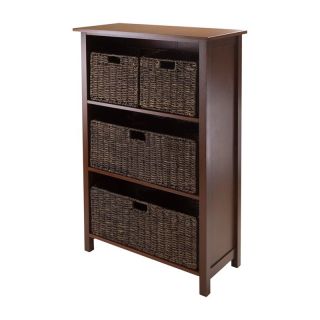 Winsome Granville 5 Piece Storage Shelf with 4 Foldable Baskets   Antique Walnut   Bookcases