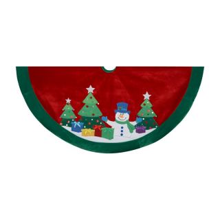 Kurt Adler 48 in. Snowman and Trees Applique and Embroidered Treeskirt   Tree Skirts