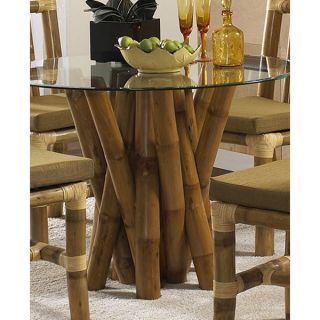 Hospitality Rattan Aloha Indoor Bamboo 42 in. Bundled Dining Table with Beveled Glass   Natural   Wicker Furniture