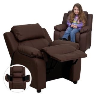 Flash Furniture Deluxe Heavily Padded Leather Kids Recliner with Storage Arms   Brown   Kids Recliners