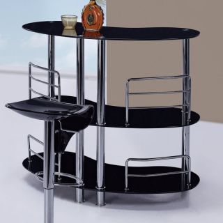 Global Furniture Tri Level Glass Curved Bar   Black   Home Bars