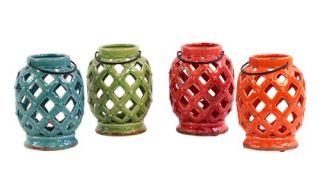 Ceramic Lanterns   6W x 7.5H in.   Set of 4   Candle Holders