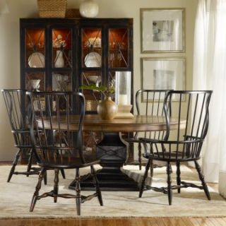 Hooker Furniture Sanctuary 5 Piece Ebony & Drift 68 in. Dining Set with Wing Spindle Chairs   Dining Table Sets