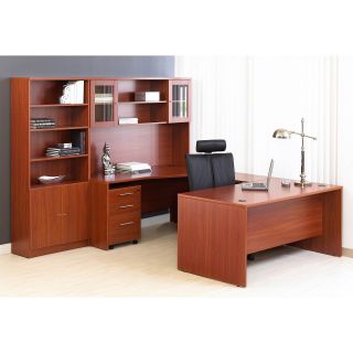 Jesper Managers Desk with Hutch and Bookcase   Cherry   Desks