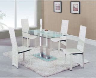 Global Furniture Frost Stripe 5 Piece Glass Dining Set   White Chairs   Dining Table Sets