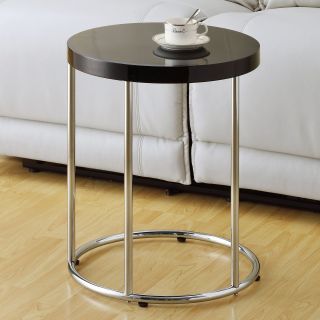 Monarch Round Chrome Metal Accent Table   Glossy Black   End Tables