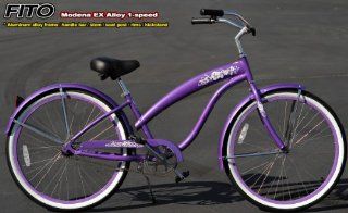Anti Rust Aluminum frame, Fito Modena EX Alloy 1 speed   Purple, women's 26" Beach Cruiser Bike Bicycle  Sports & Outdoors