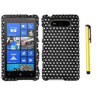 Hard Plastic Snap on Cover Fits Nokia 820 Lumia Dots Black white Full Diamond/Rhinestone + A Gold Color Stylus/Pen AT&T Cell Phones & Accessories