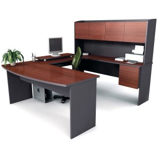 Bestar Profile U Shape Computer Desk Mahogany & Black   Desks