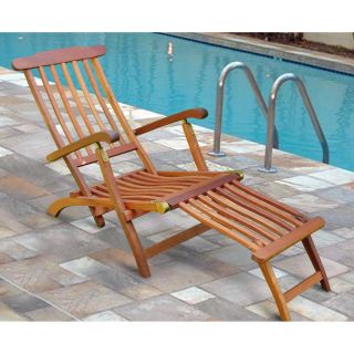 Natural Eucalyptus Wood Vertical Slat Folding Chaise Lounge   Outdoor Dining Chairs