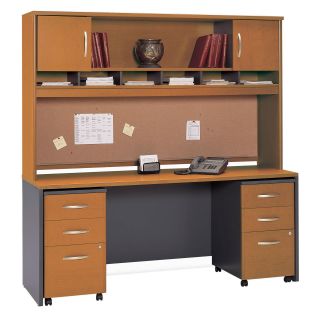 Bush Series C 72 Inch Credenza with 2 Door Hutch and Mobile File In Natural Cherry   Desks