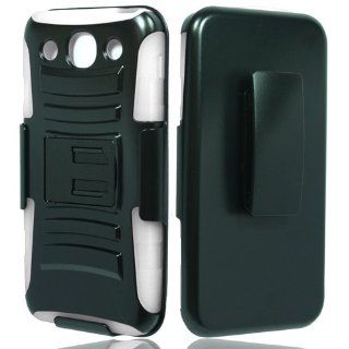 Dual Layer Plastic Siicone Black On White Hard Cover Snap On Case W/ Holster Belt Clip Kickstand For LG Optimus G Pro E980 (StopAndAccessorize) Cell Phones & Accessories