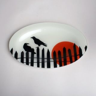 Tag Perched Crows Oval Glass Platter   Fall