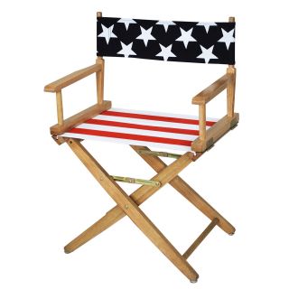 American Flag Extra Wide 18 inch American Oak Standard Height Directors Chair   Directors Chairs