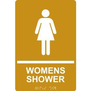 ADA Womens Shower With Symbol Braille Sign RRE 825 WHTonGLD Wayfinding  Business And Store Signs 
