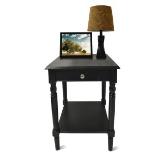 Convenience Concepts French Country Square Black Wood End Table with Drawer and Shelf   End Tables