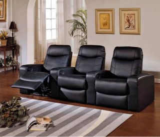 Baxton Studio Triton Leather 3 Seat Home Theater Lounger   Home Theater Seating