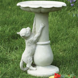 Stretching Cat Bird Bath   Bird Baths